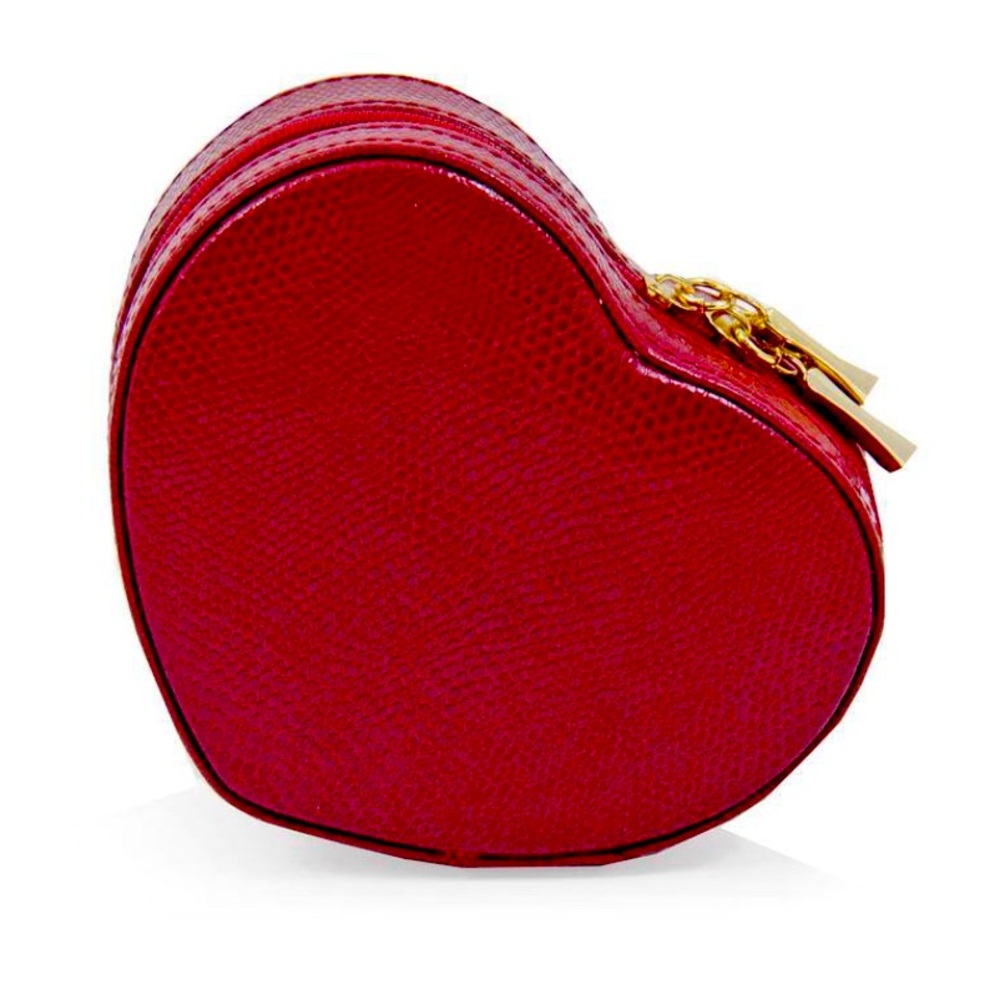 Red Leather Bey-Berk Heart Small Travel Jewelry Case with Mirror *NEW IN BOX*